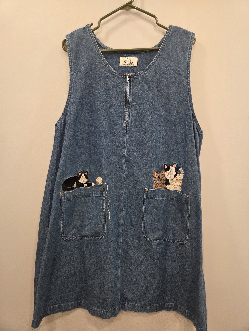 C.J. Banks Christopher & Banks Cat Embroidered Denim Jumper